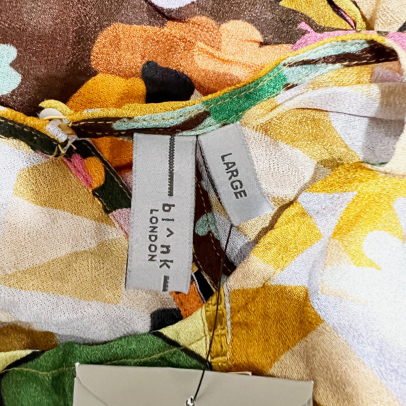 NEW BL-NK Miranda Peasant Multi Print Pattern Long Sleeve Blouse Maize Pail L