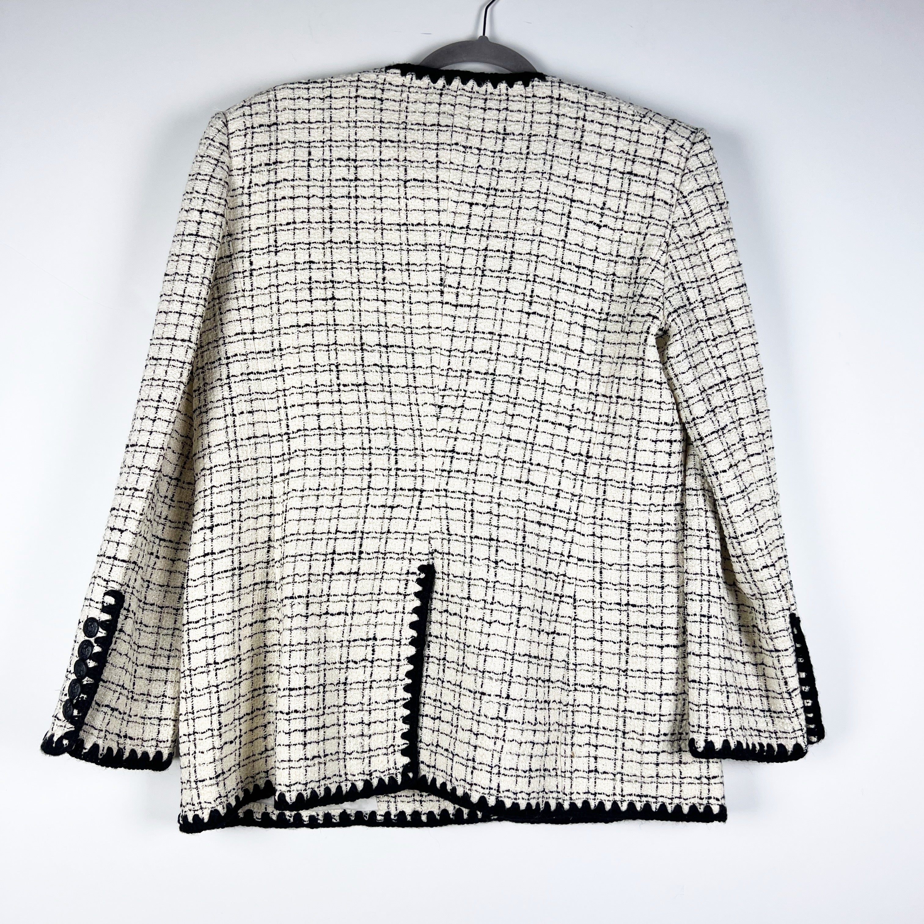 NEW Veronica Beard Albia Wool Cotton Tweed Wool Boucle Woven Black White Blazer