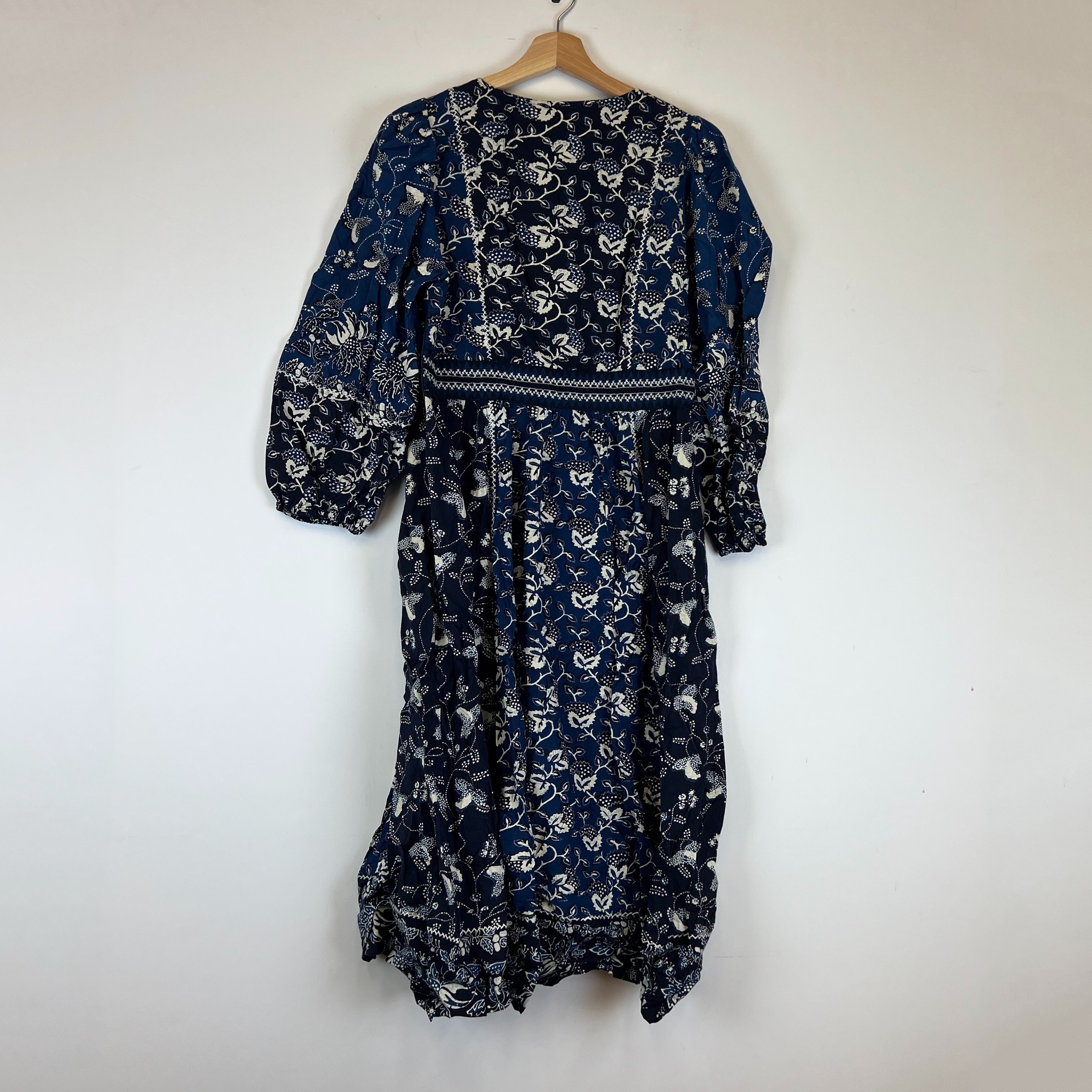 NEW Ulla Johnson Iona Cotton Tiered Indigo Floral Flower Patchwork Dress 10