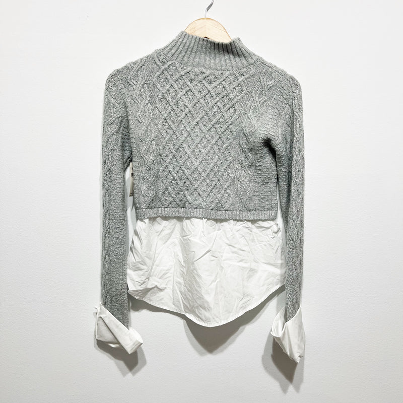 NEW Maeve Anthropologie Cotton Cable Knit Crew Neck Sweater Overlay Gray White