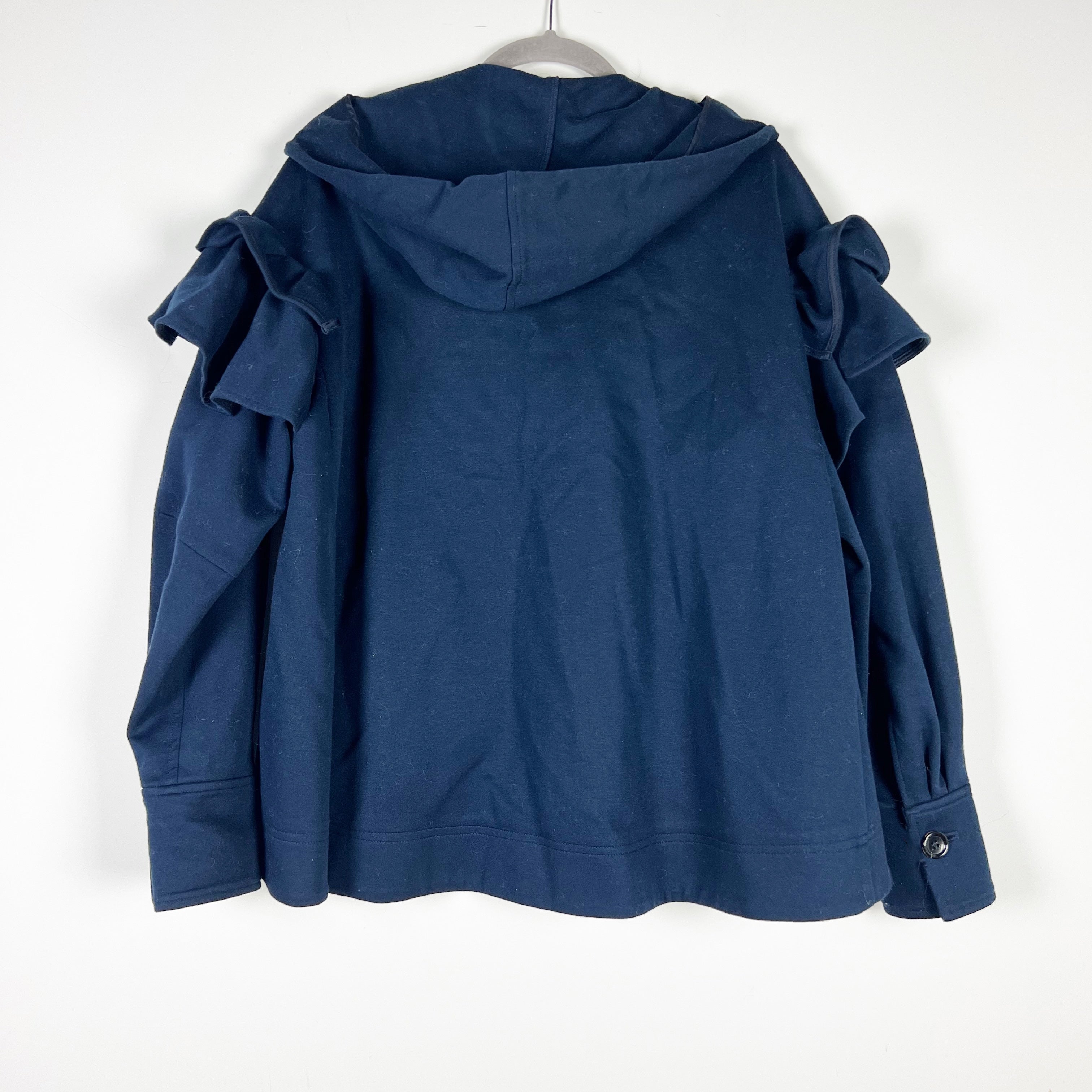 Adeam Ruffle Trim Flirty Cotton Blend Full Zip Casual Sweatshirt Hoodie Jacket L