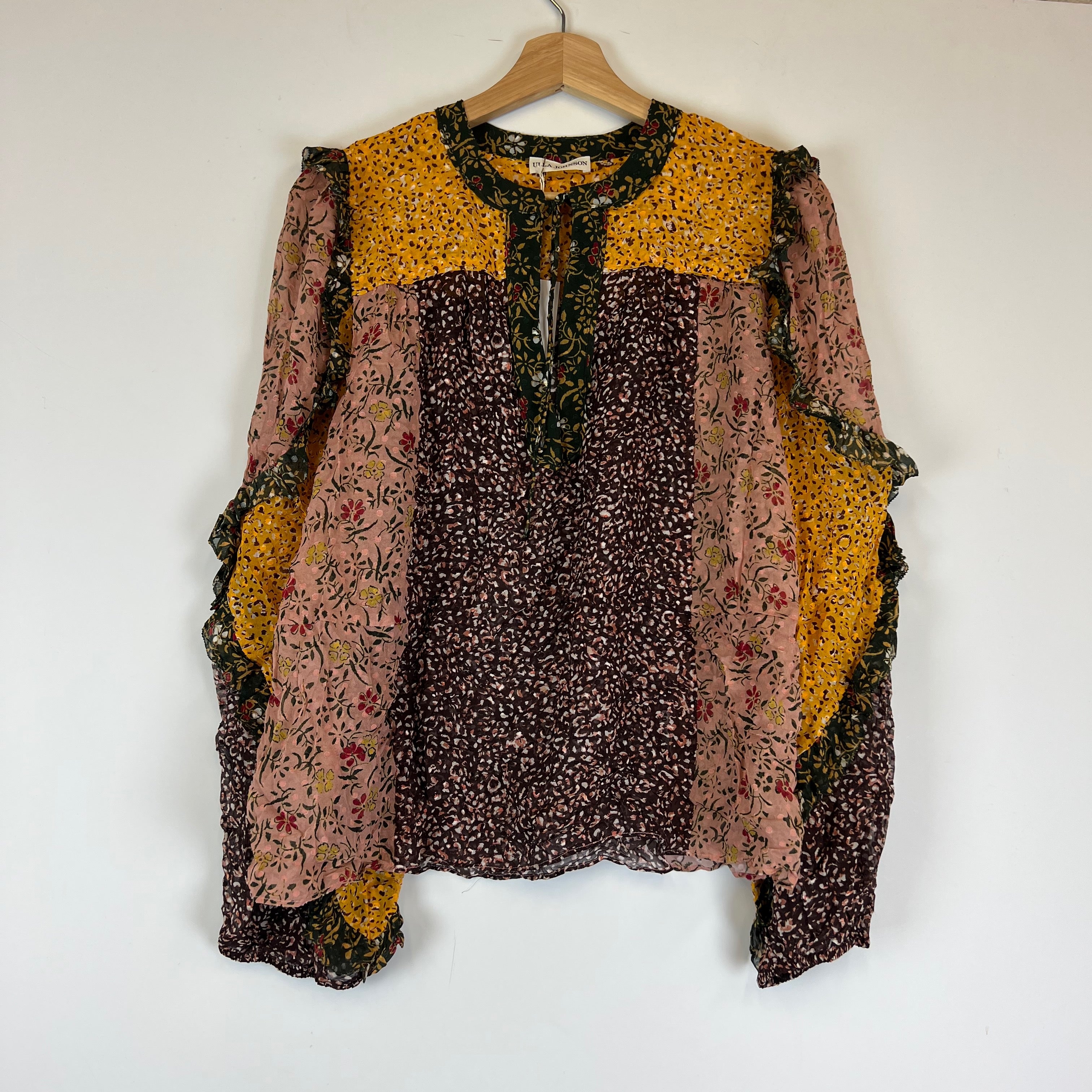NEW Ulla Johnson Norma Silk Chiffon Tropical Ruffle Blouse Shirt Top 10