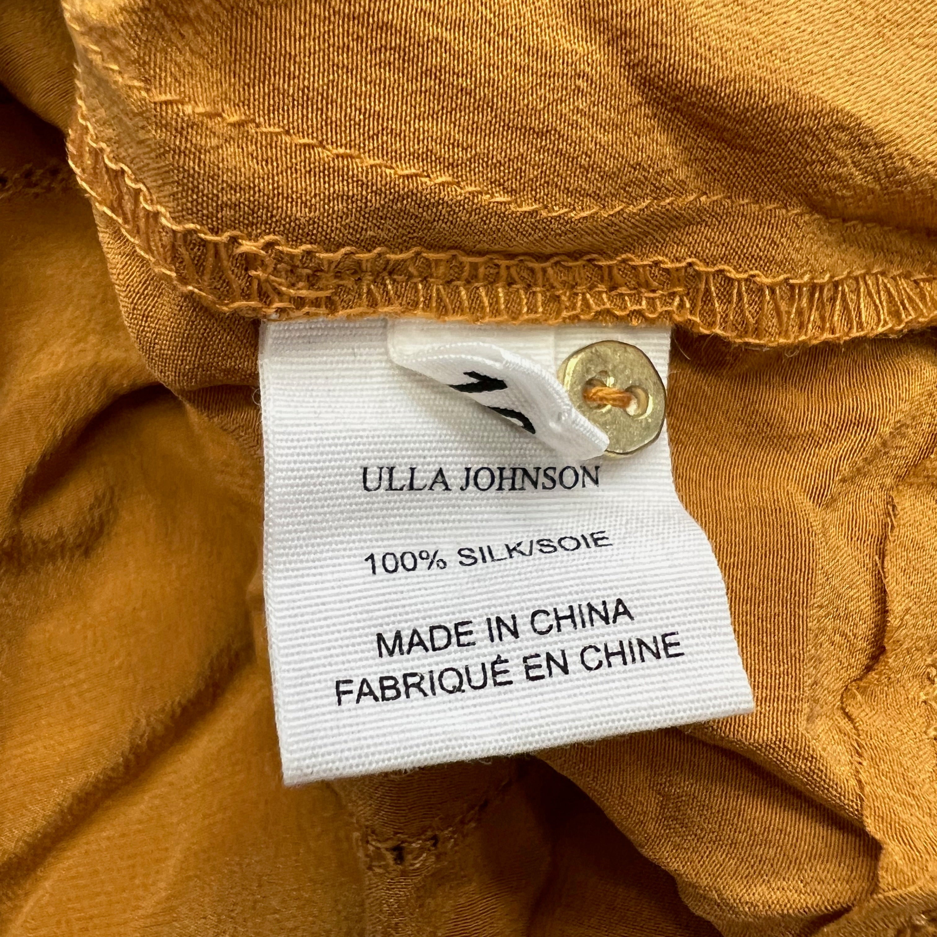 NEW Ulla Johnson Silk Chiffon Ruffle Pleated Short Sleeve Blouse Goldenrod 10
