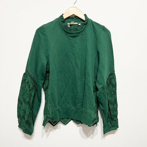 NEW Forever That Girl Eyelet Lace Panel Crew Neck Pullover Sweatshirt Sweater M