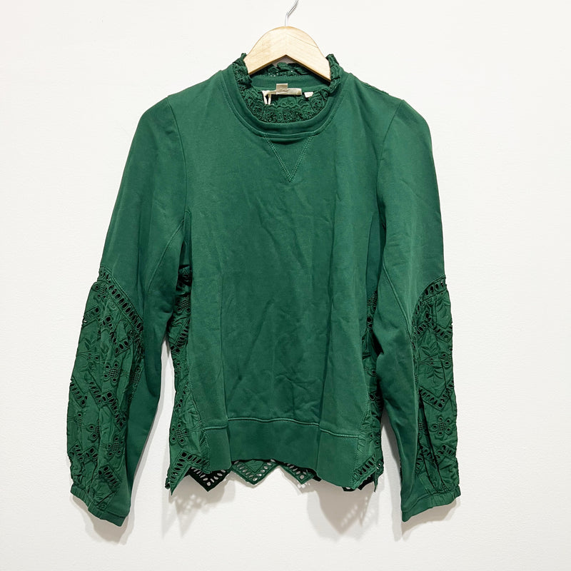 NEW Forever That Girl Eyelet Lace Panel Crew Neck Pullover Sweatshirt Sweater M