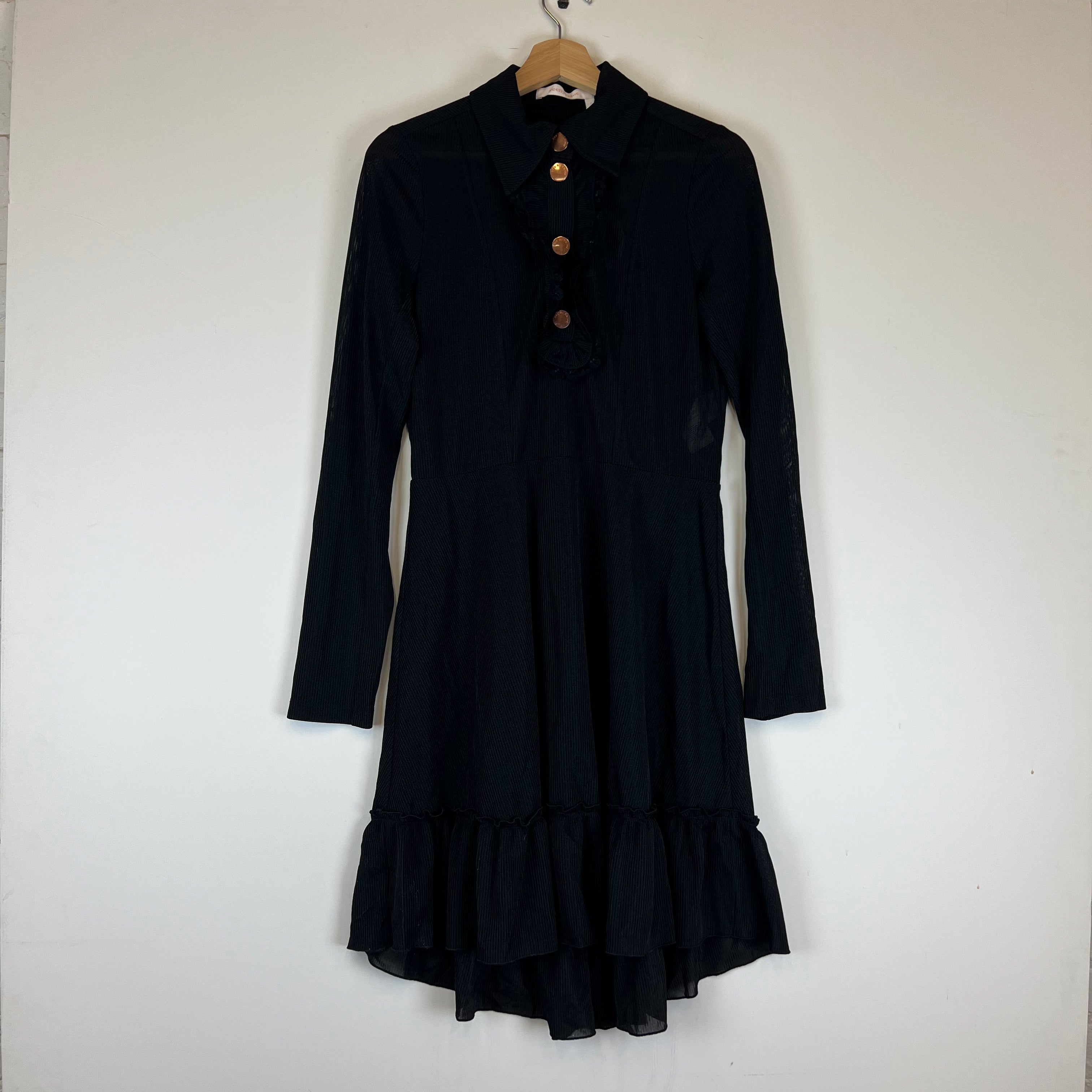 NEW See By Chloe Semi Sheer Ruffle Button Front Collar Long Sleeve Ruffle Dress