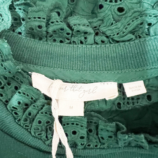 NEW Forever That Girl Eyelet Lace Panel Crew Neck Pullover Sweatshirt Sweater M