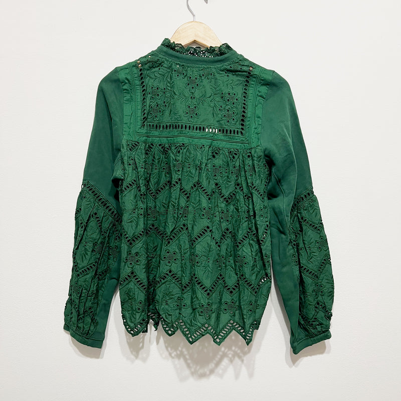 NEW Forever That Girl Eyelet Lace Panel Crew Neck Pullover Sweatshirt Sweater M