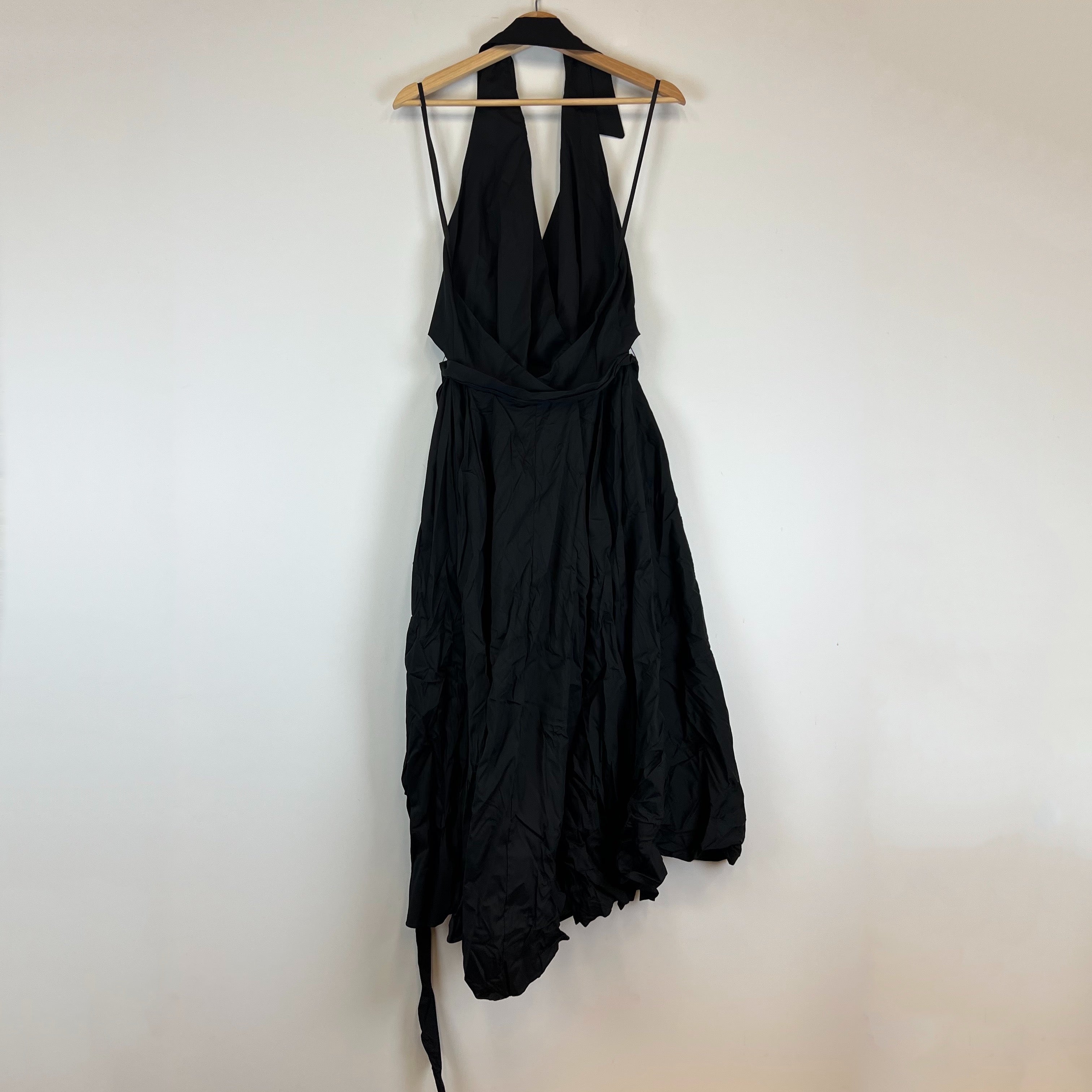 NEW Milly Kate Cotton Poplin Sleeveless V Neck Collared Halter Neck Dress Black