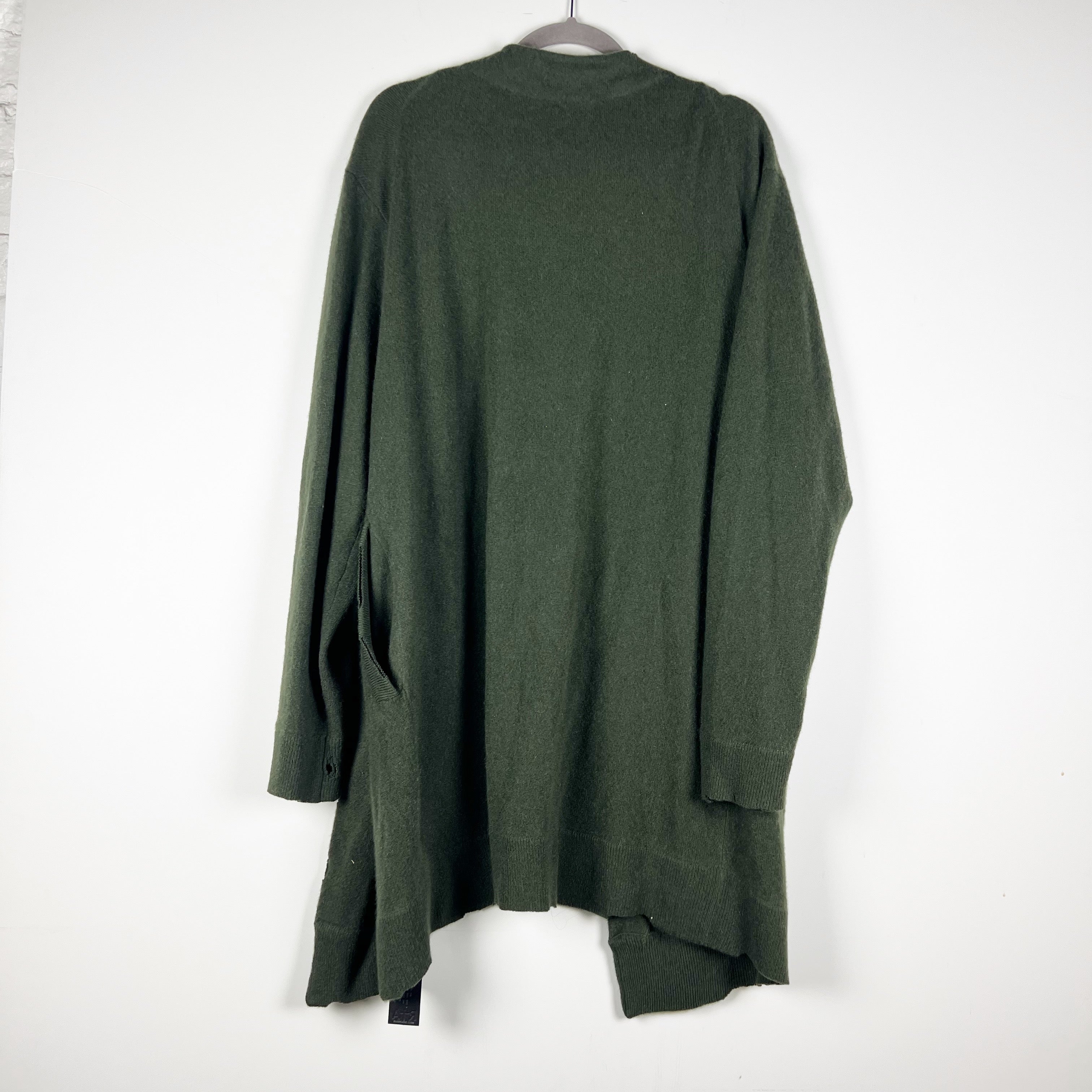 NEW RTA 100% Cashmere Knit Stretch Open Front Long Sleeve Cardigan Sweater Green