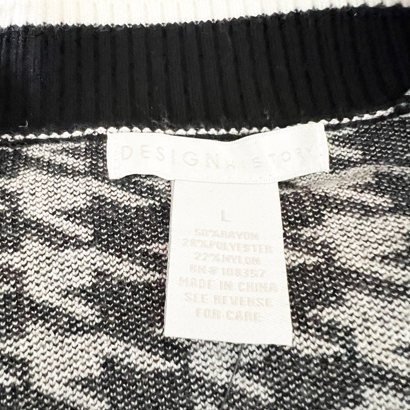 NEW Design History Women's Two Toned Houndstooth Cardigan Sweater Black White L