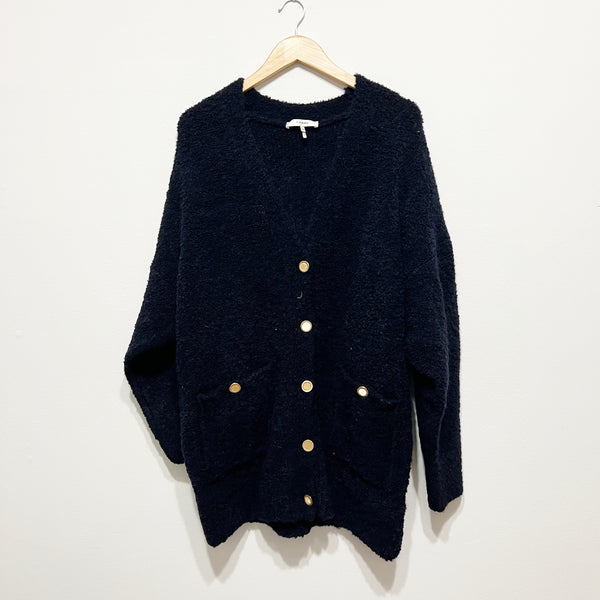 Frame Boyfriend Boucle Stretch Knit Wool Alpaca Button Front Cardigan Sweater L