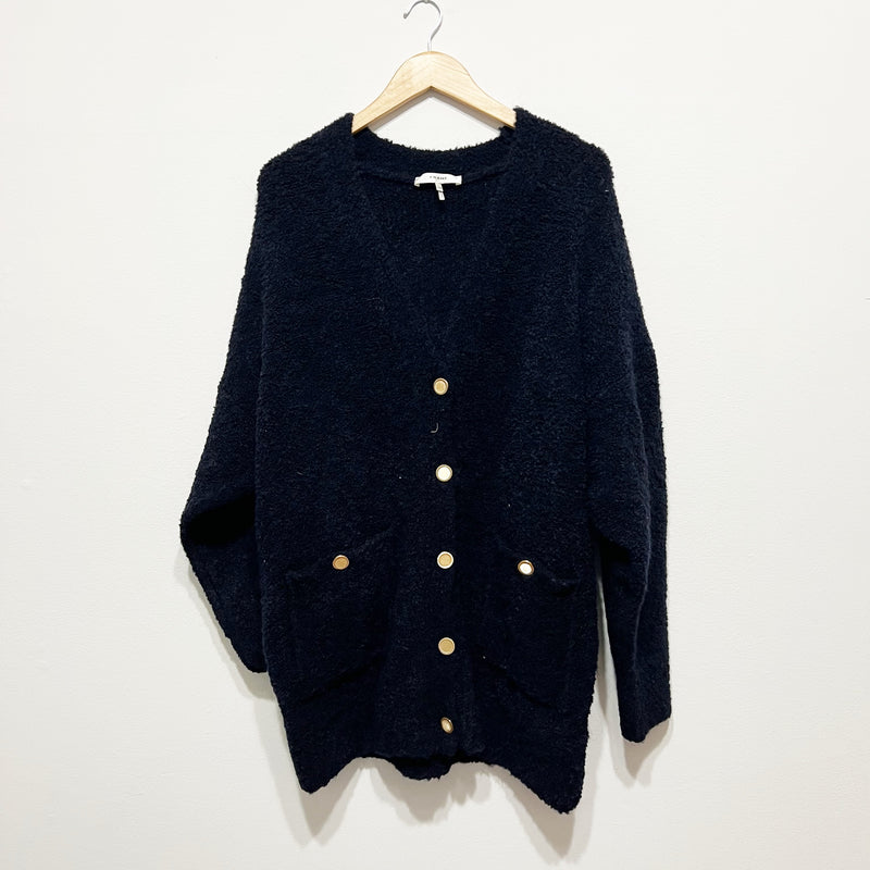 Frame Boyfriend Boucle Stretch Knit Wool Alpaca Button Front Cardigan Sweater L