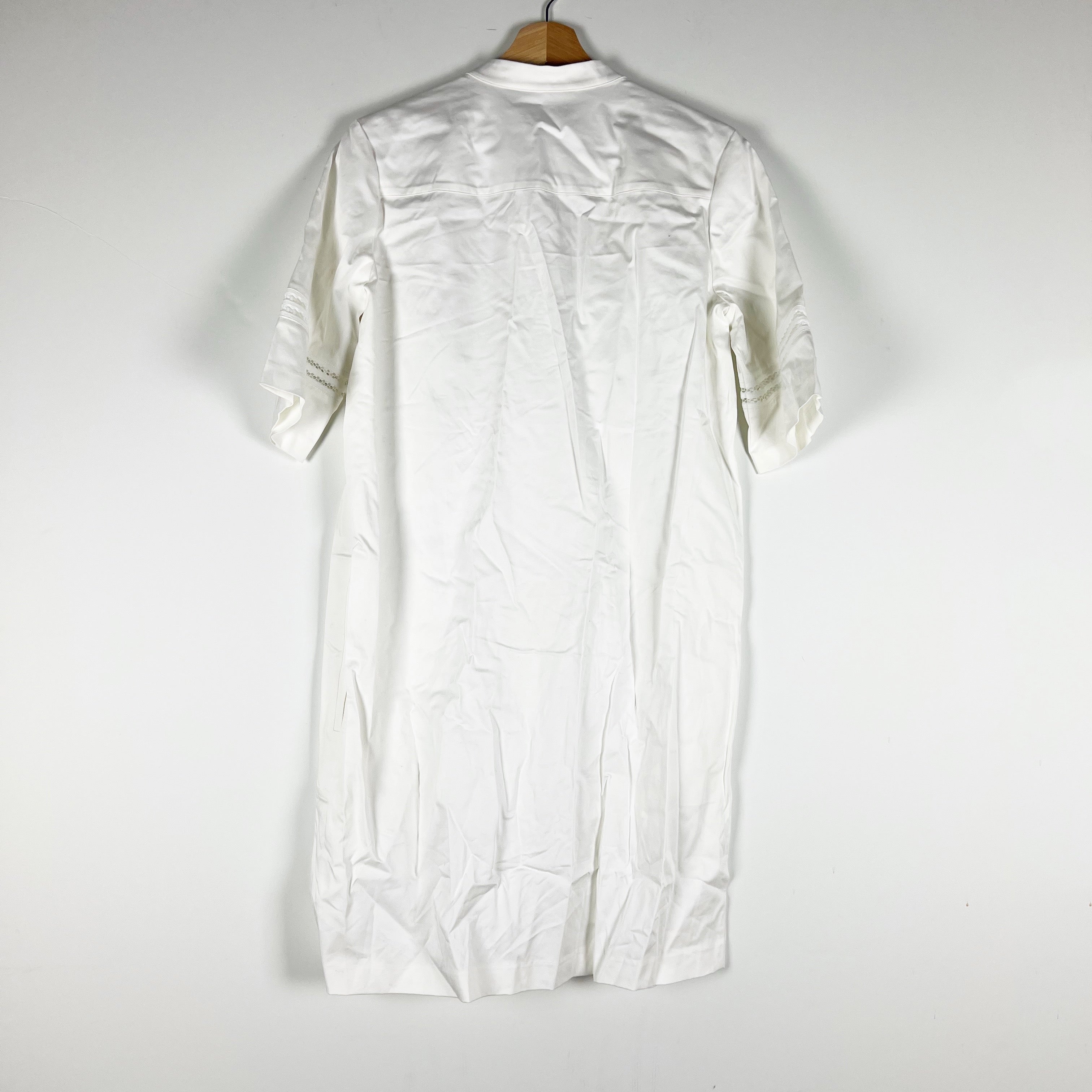 NEW Vince Cotton Poplin V Neck Short Sleeve Pullover Mini Dress White Medium