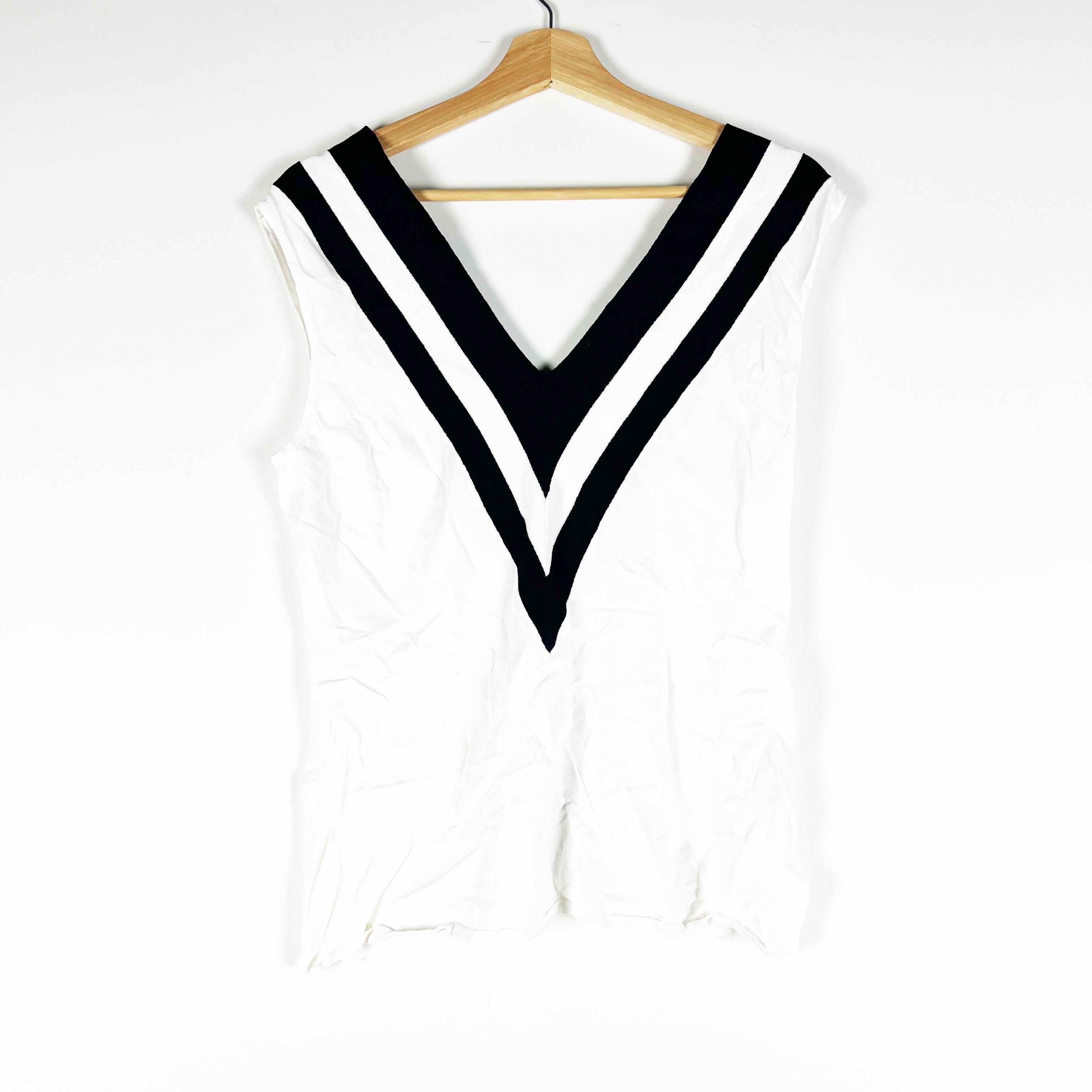 NEW Rag &amp; Bone Daphne Varsity Sleeveless Deep V Neck Knit Pullover Sweater White