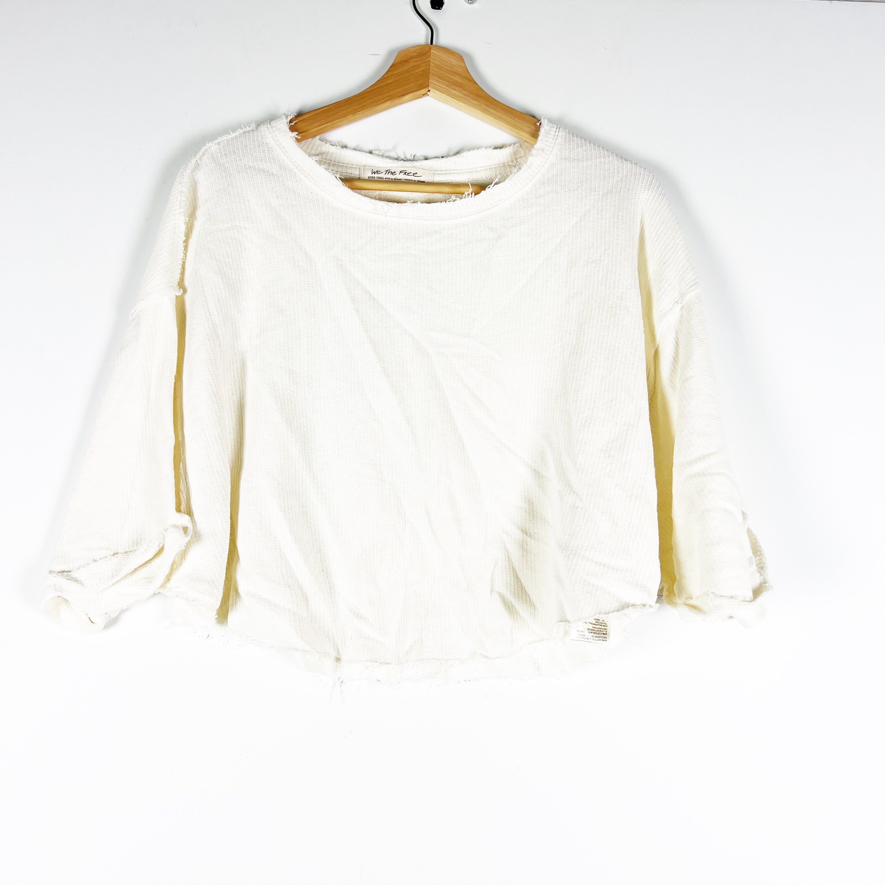 NEW Free People Off My Mind Cropped Fray Edge Hem Oversized T-Shirt Nilla Cream