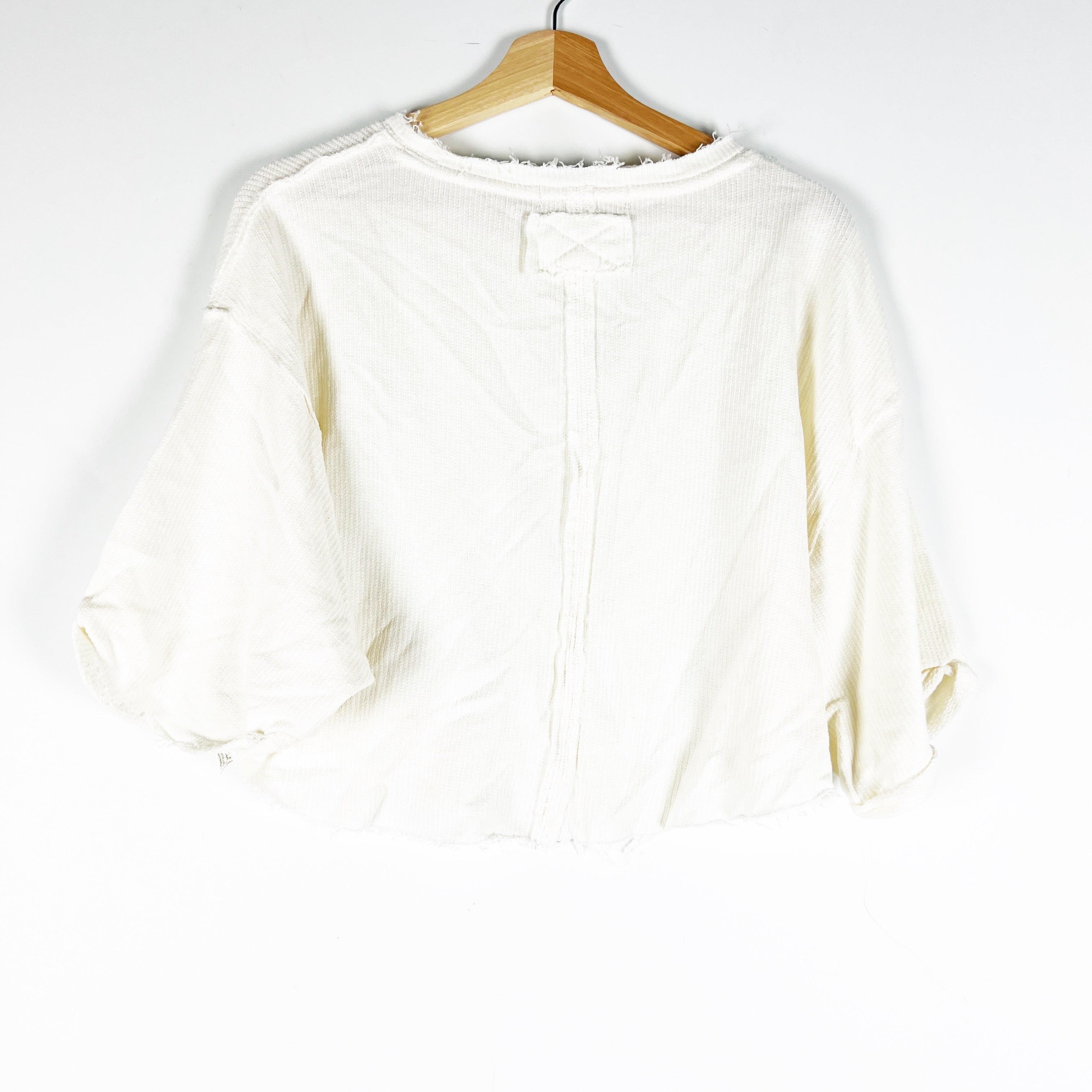 NEW Free People Off My Mind Cropped Fray Edge Hem Oversized T-Shirt Nilla Cream