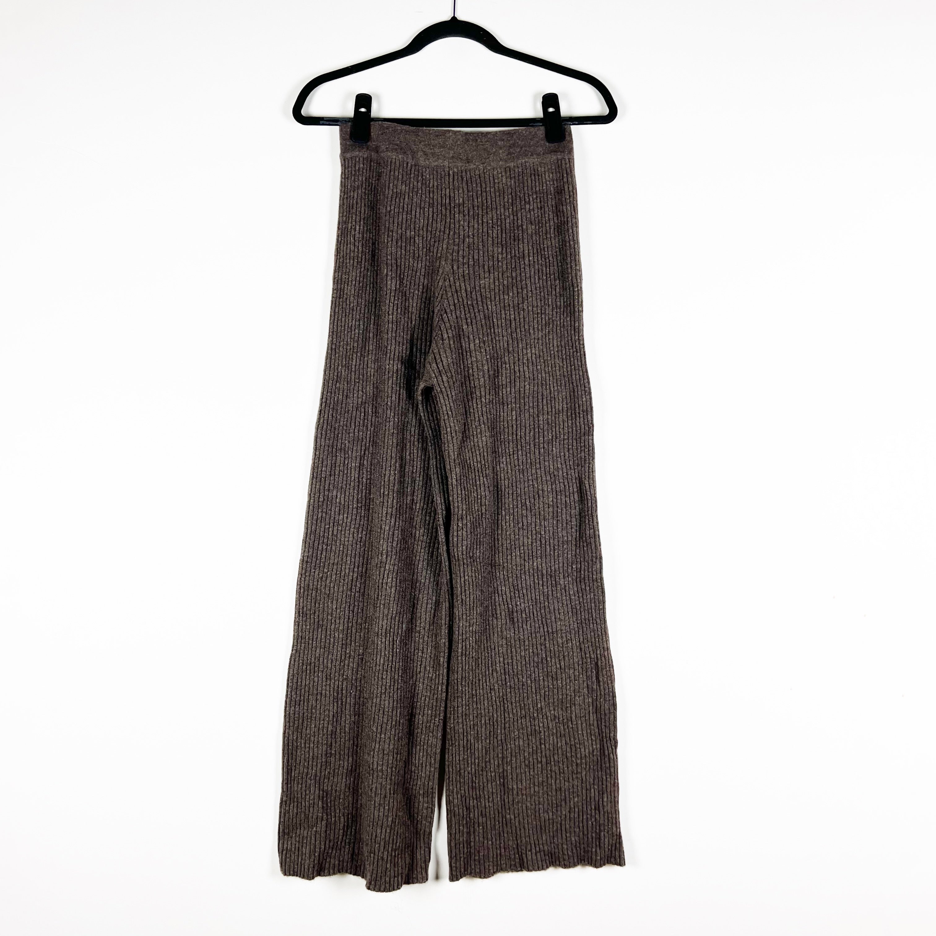 NEW Nap 100% Cashmere Ribbed Knit Straight Leg Leisure Lounge Pants Brown Large