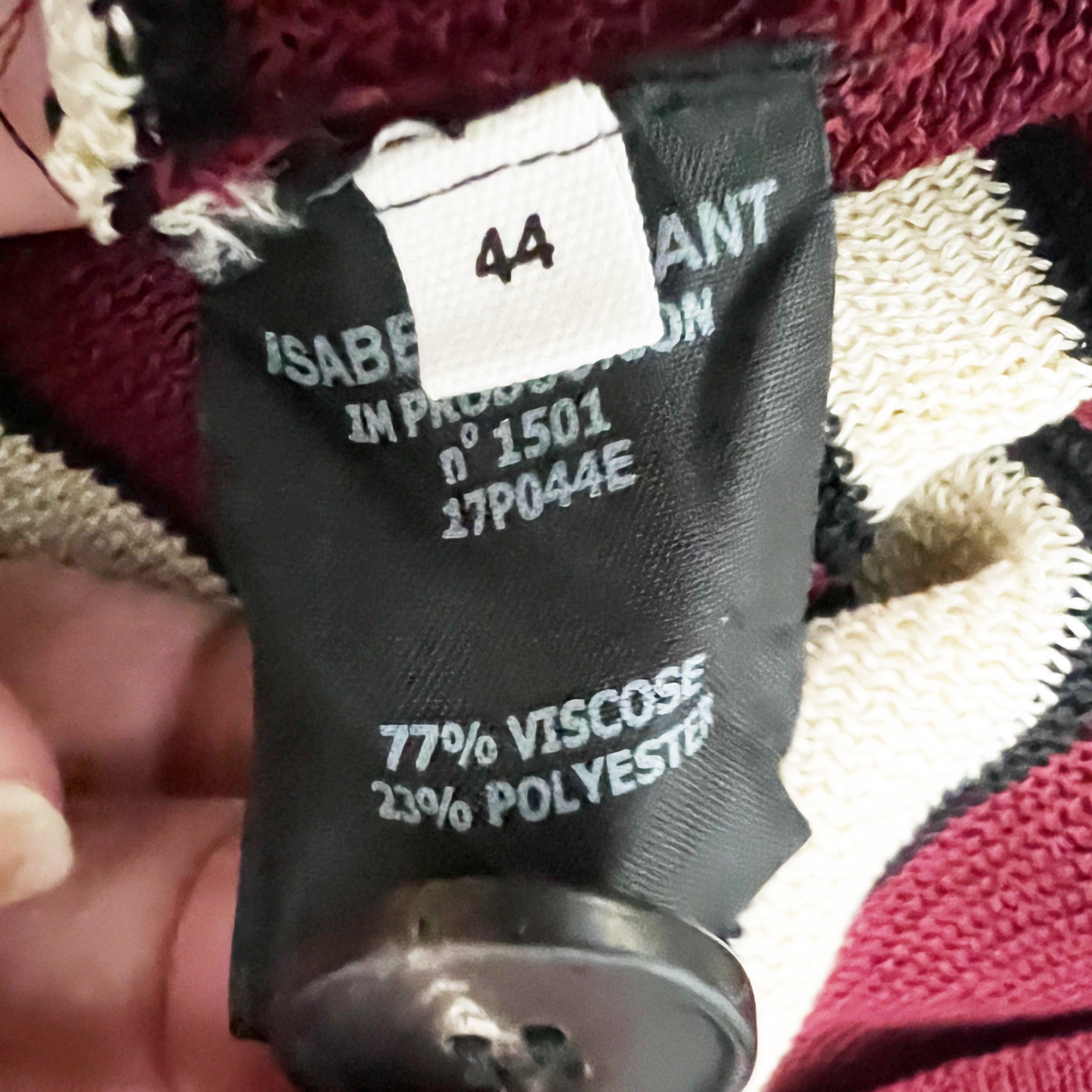 NEW Isabel Marant Devona Mock Neck Button Detail Burgundy Stripe Sweater Large