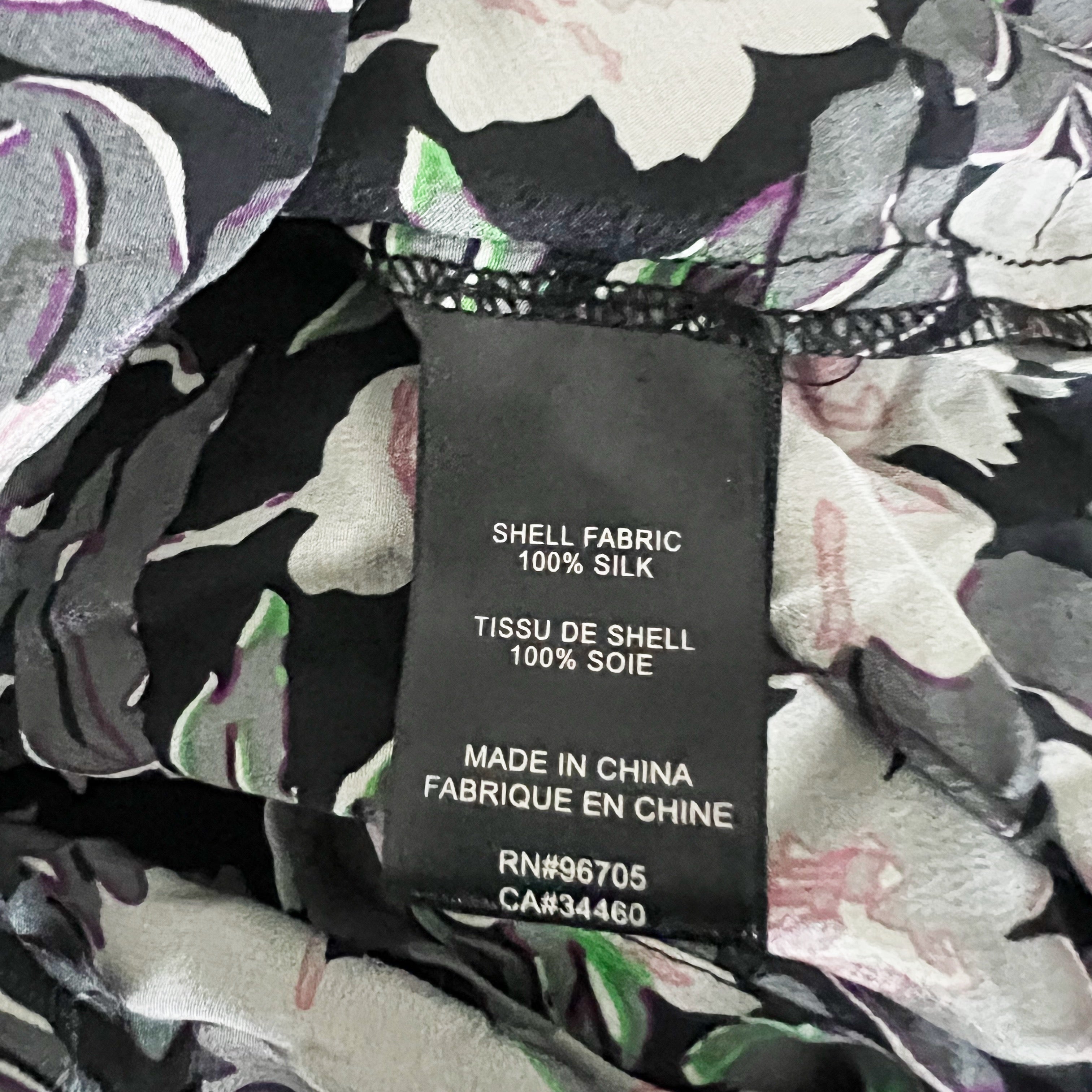 NEW Rebecca Taylor Long Sleeve Patch Print Floral Ruffle Silk Chiffon Blouse Top