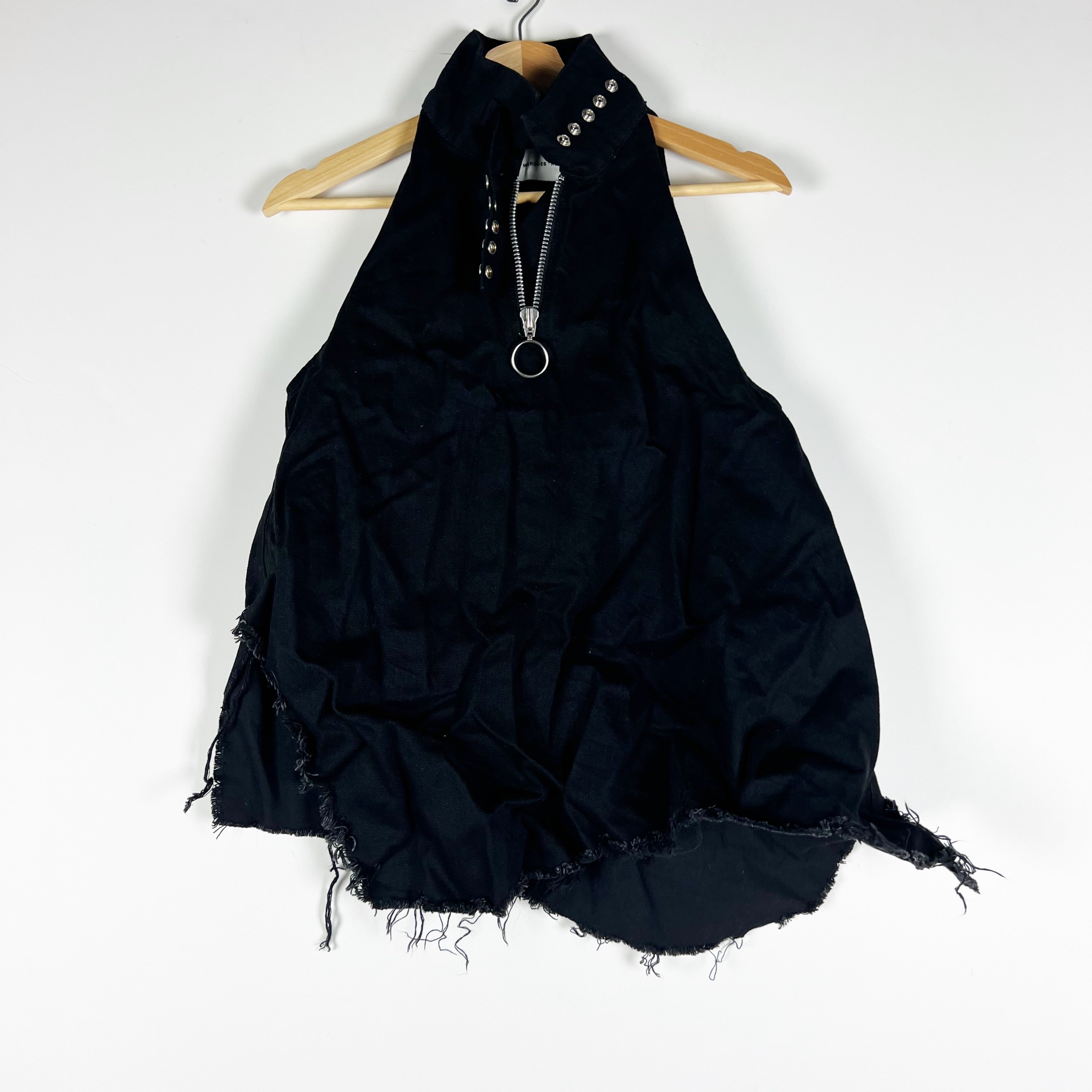 NEW Marques Almeida Cotton Denim Sleeveless Halter Neck Embellished Tank Top L