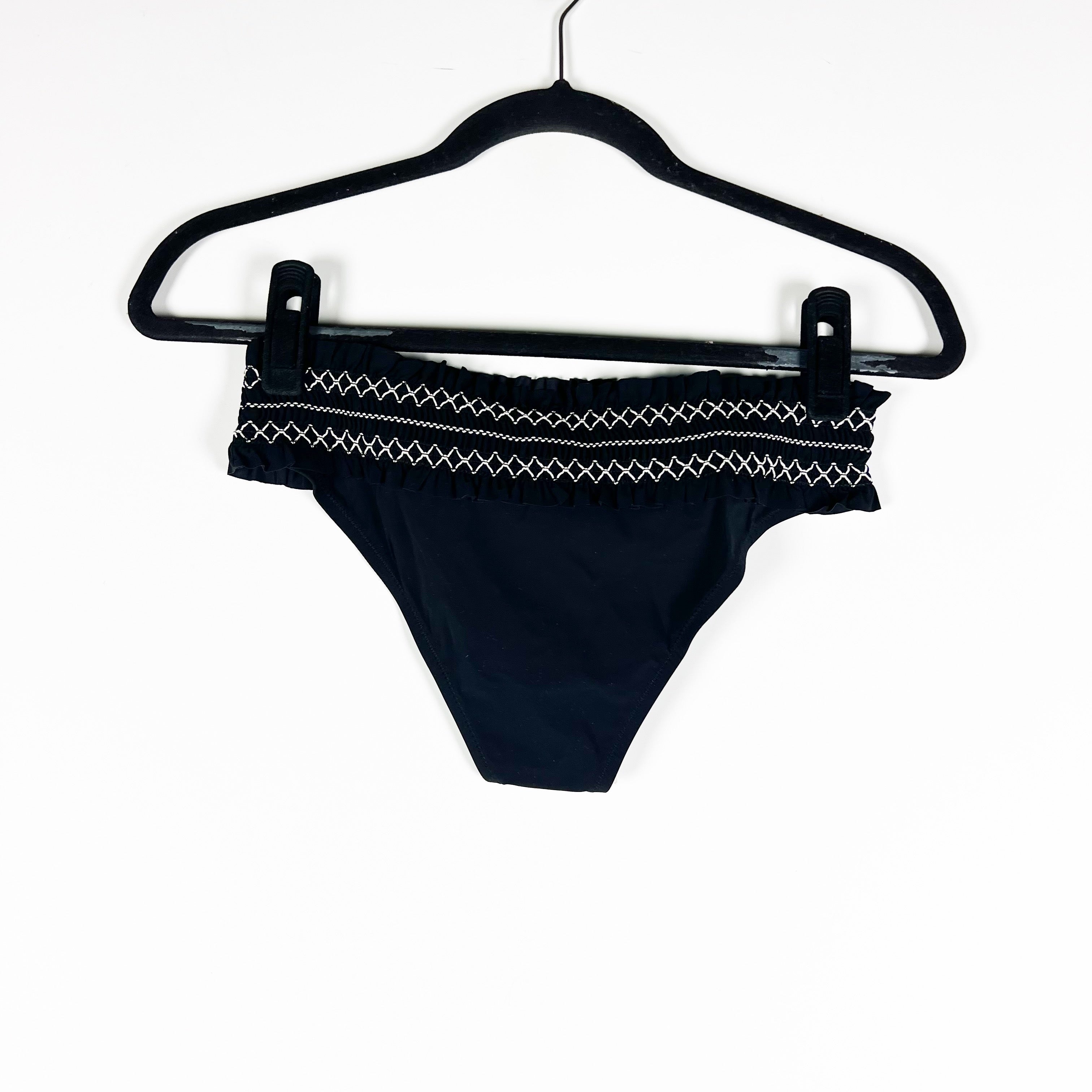 NEW Tory Burch Costa Hipster Smocked Swim Bathing Suit Bikini Bottom Black Ivory