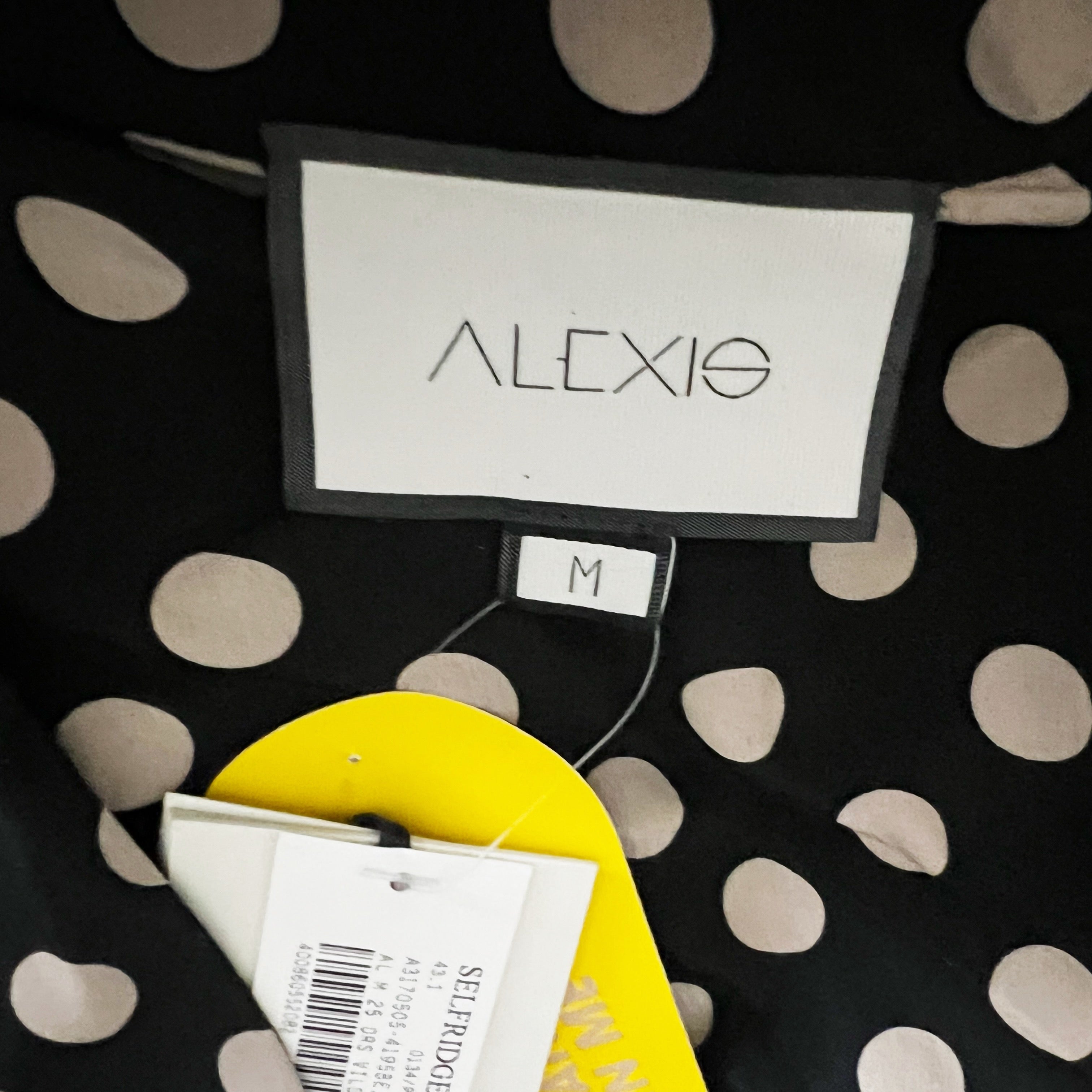 NEW Alexis Vidal Silk Chiffon Beige Polka Dot Print Pattern Long Maxi Dress M