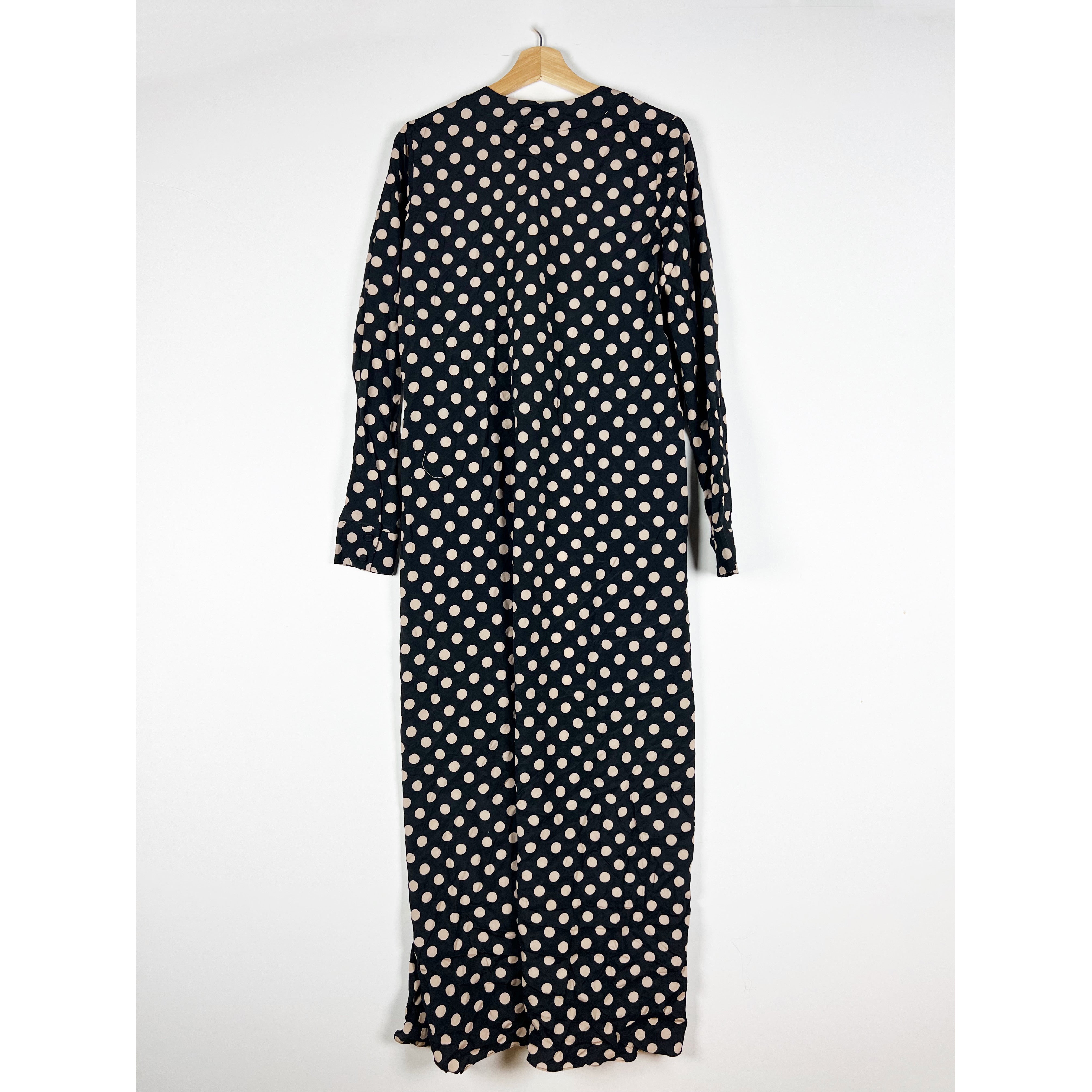 NEW Alexis Vidal Silk Chiffon Beige Polka Dot Print Pattern Long Maxi Dress M
