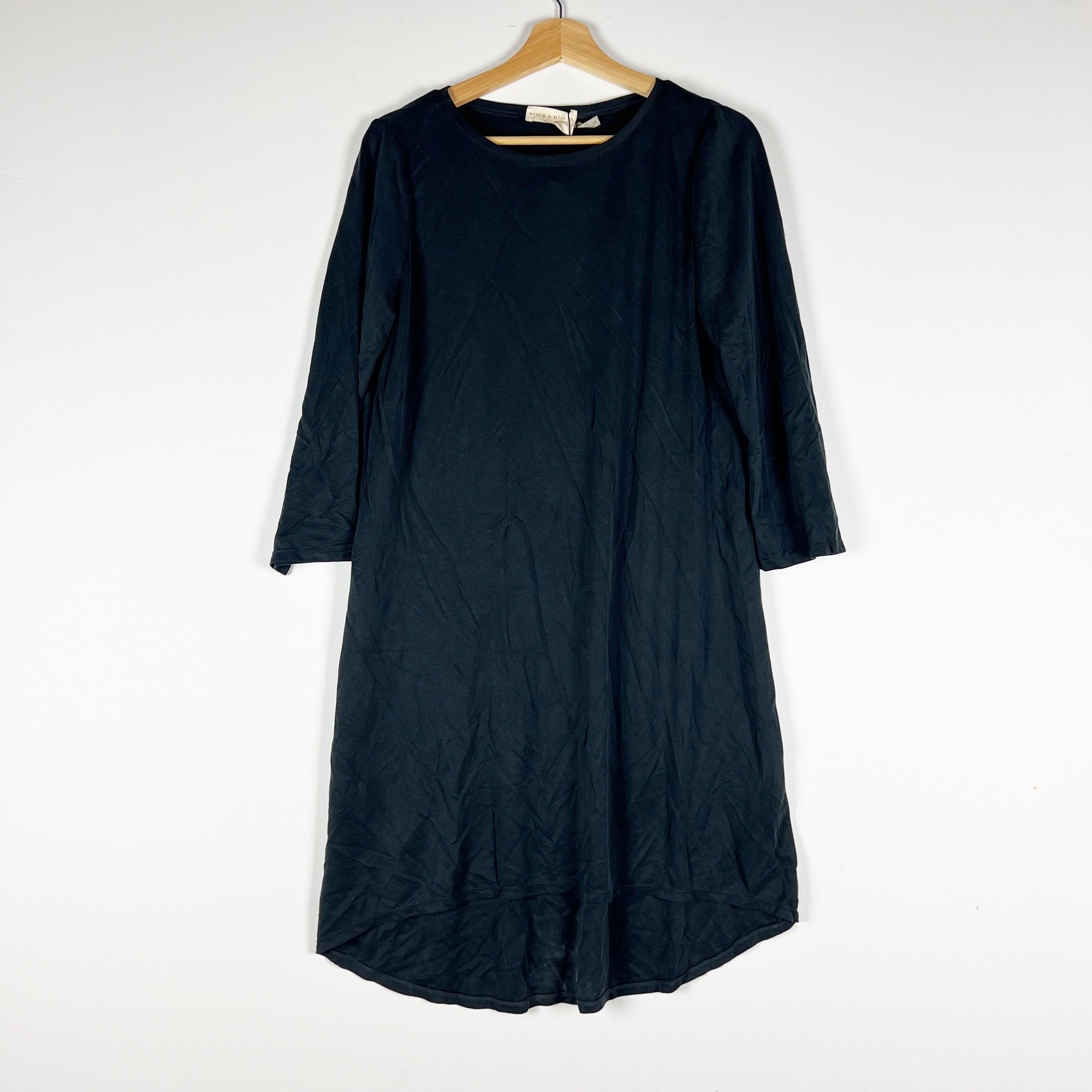 NEW Alice And Olivia Air Modal Ultra Soft Lightweight Pullover Mini Dress Black