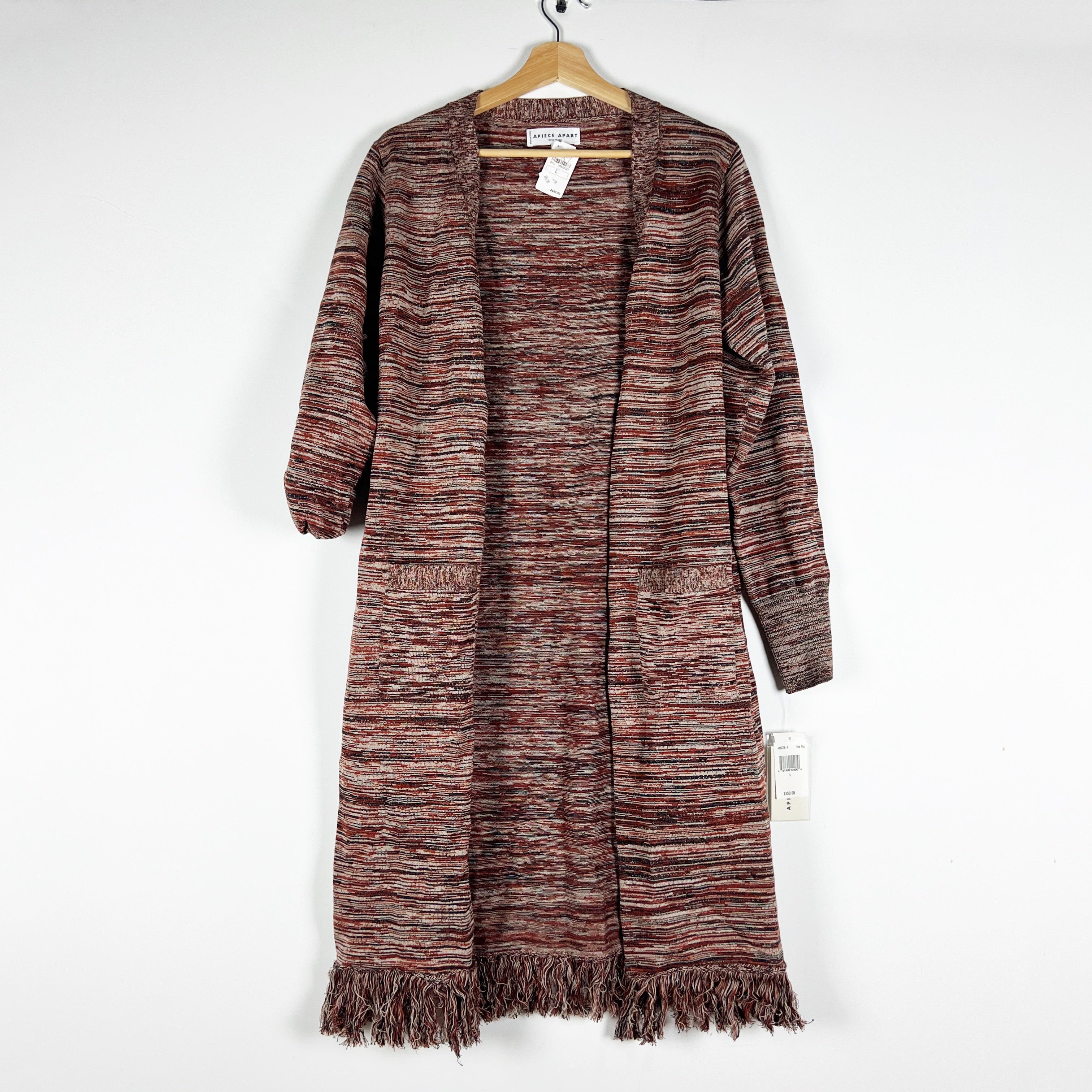 NEW Apiece Apart Freida Cotton Knit Multi Red Stripe Open Front Cardigan Sweater