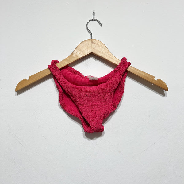 Hunza G Women's Smocked Ruched Stretch Swim Bathing Suit Bikini Bottom Hot Pink