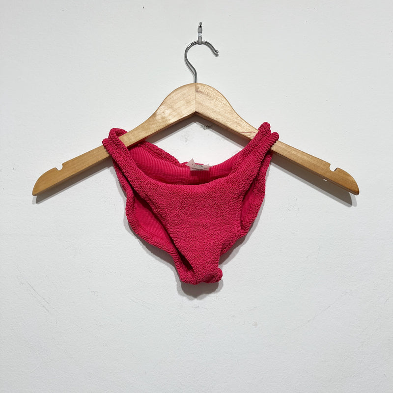 Hunza G Women's Smocked Ruched Stretch Swim Bathing Suit Bikini Bottom Hot Pink