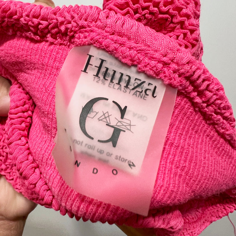 Hunza G Women's Smocked Ruched Stretch Swim Bathing Suit Bikini Bottom Hot Pink