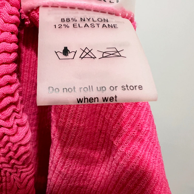 Hunza G Women's Smocked Ruched Stretch Swim Bathing Suit Bikini Bottom Hot Pink