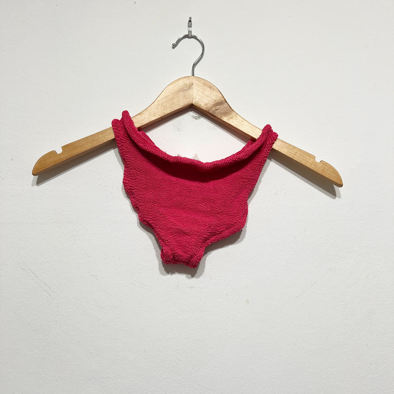 Hunza G Women's Smocked Ruched Stretch Swim Bathing Suit Bikini Bottom Hot Pink