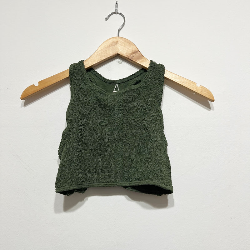 Bond-Eye Sydney High Neck Racerback Crinkle Swim Bathing Suit Crop Top Khaki Eco