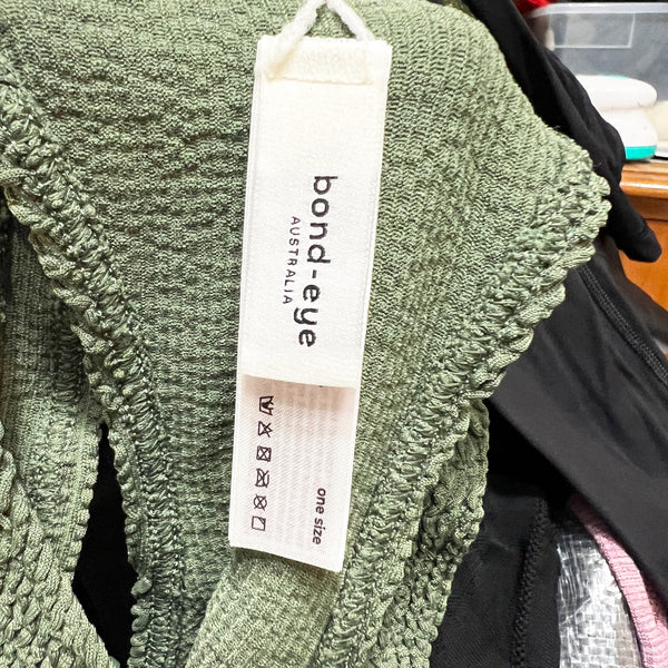 Bond-Eye Sydney High Neck Racerback Crinkle Swim Bathing Suit Crop Top Khaki Eco