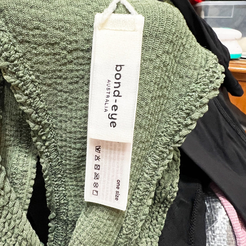 Bond-Eye Sydney High Neck Racerback Crinkle Swim Bathing Suit Crop Top Khaki Eco