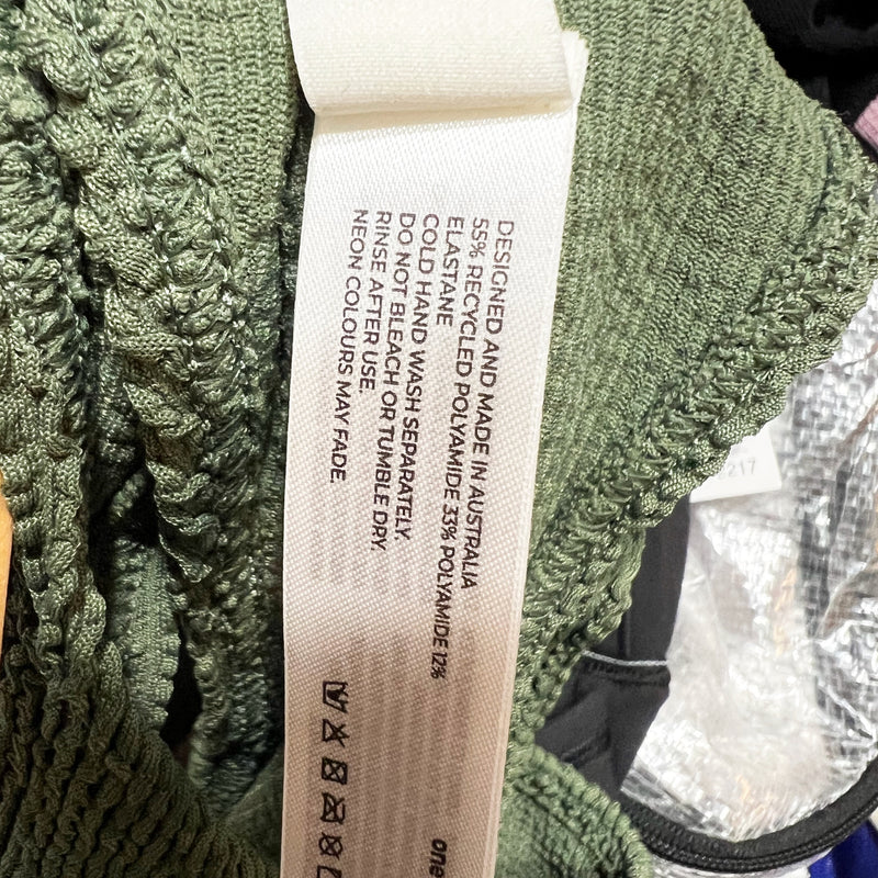 Bond-Eye Sydney High Neck Racerback Crinkle Swim Bathing Suit Crop Top Khaki Eco