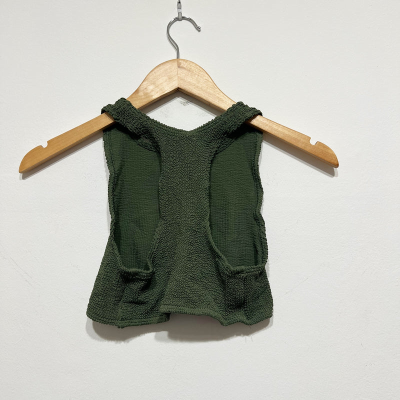 Bond-Eye Sydney High Neck Racerback Crinkle Swim Bathing Suit Crop Top Khaki Eco