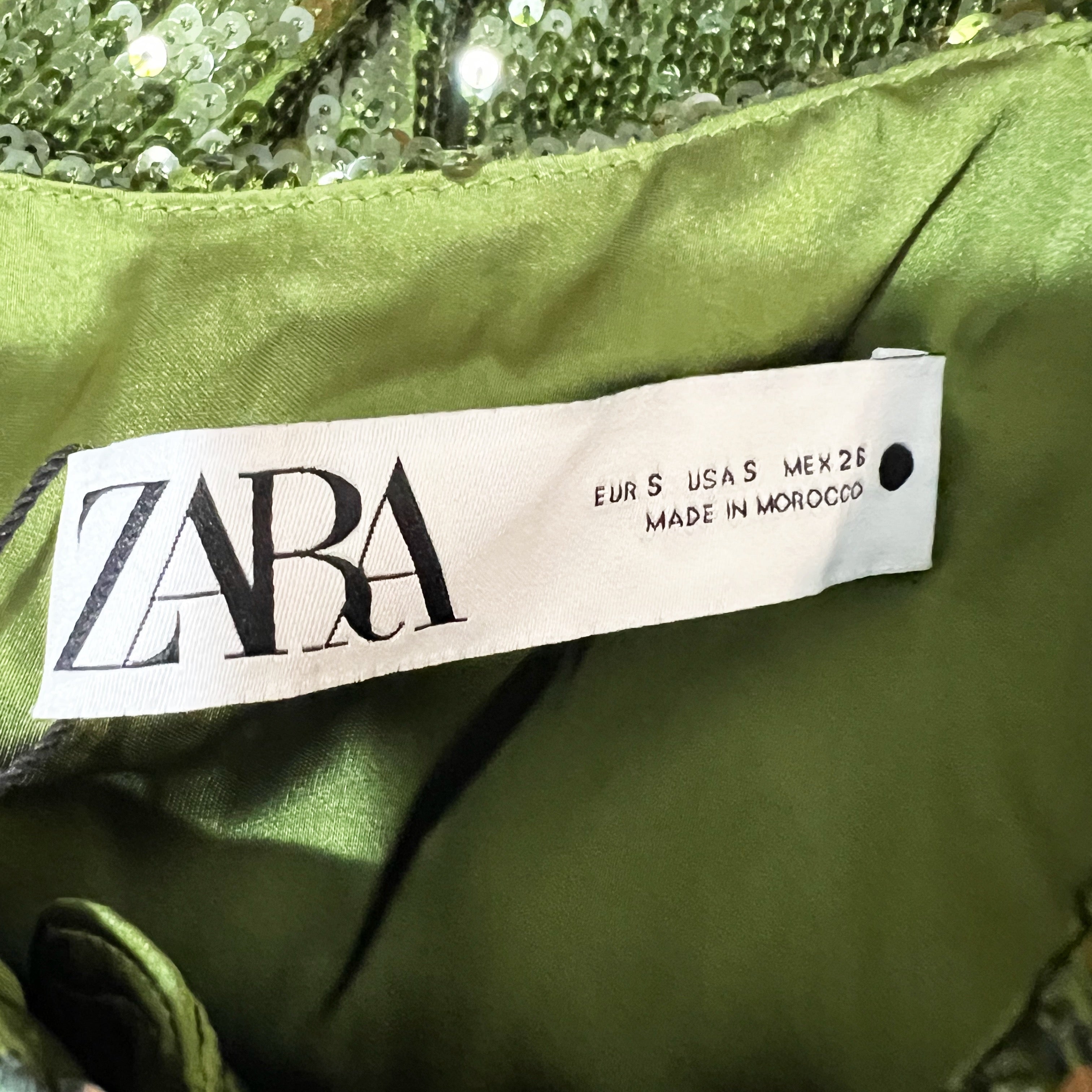 NEW Zara Allover Green Sequin Sparkle Embellished Full Zip Bomber Jacket Small