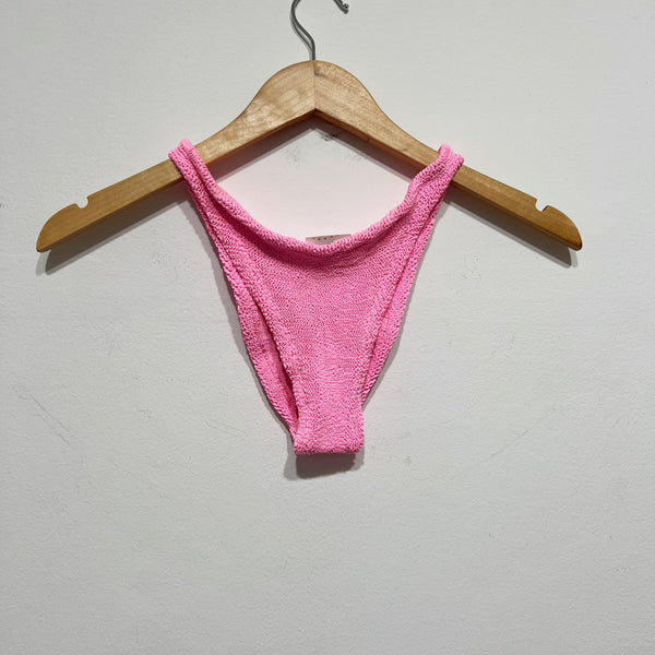 Hunza G Women's Smocked Ruched Stretch Swim Bathing Suit Bikini Bottom Pink