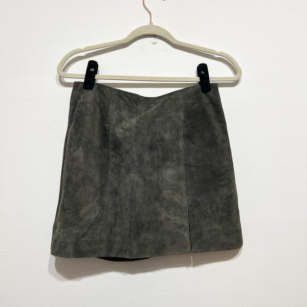 Blank NYC Genuine Suede Leather Slit Mini Skirt Green Gray Small 26
