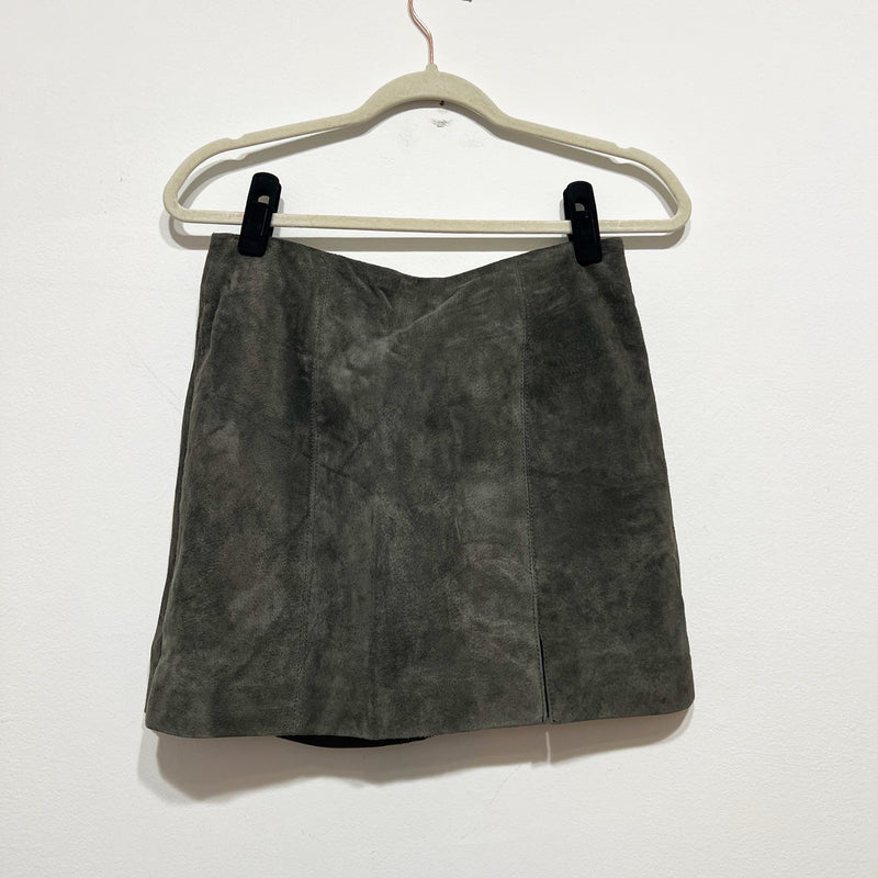 Blank NYC Genuine Suede Leather Slit Mini Skirt Green Gray Small 26