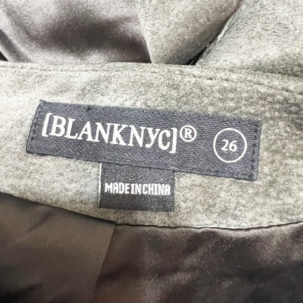 Blank NYC Genuine Suede Leather Slit Mini Skirt Green Gray Small 26