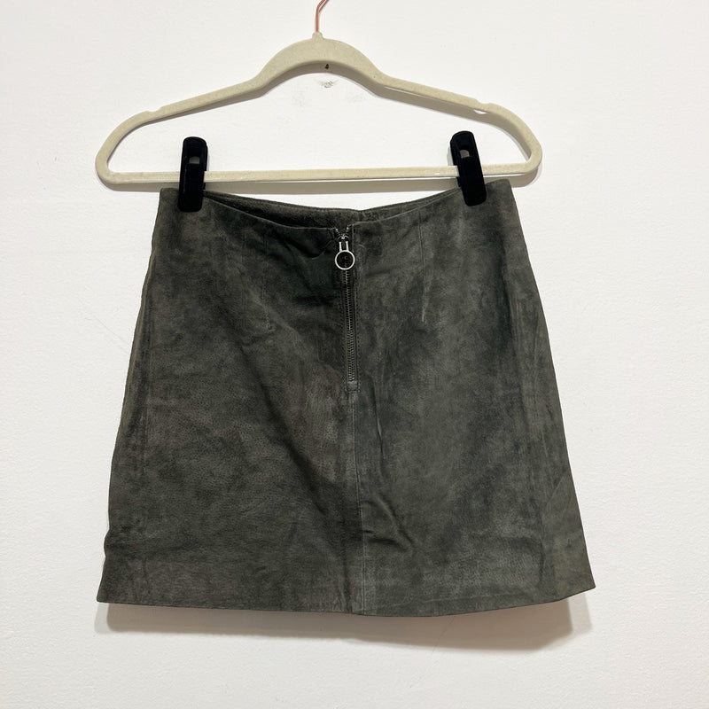 Blank NYC Genuine Suede Leather Slit Mini Skirt Green Gray Small 26
