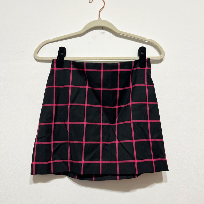 Alice And Olivia Elana Black Pink Checked Plaid Print Pattern Mini Skirt 2