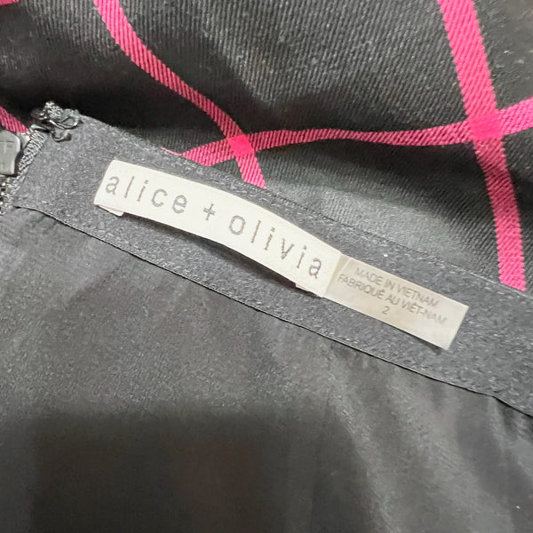 Alice And Olivia Elana Black Pink Checked Plaid Print Pattern Mini Skirt 2