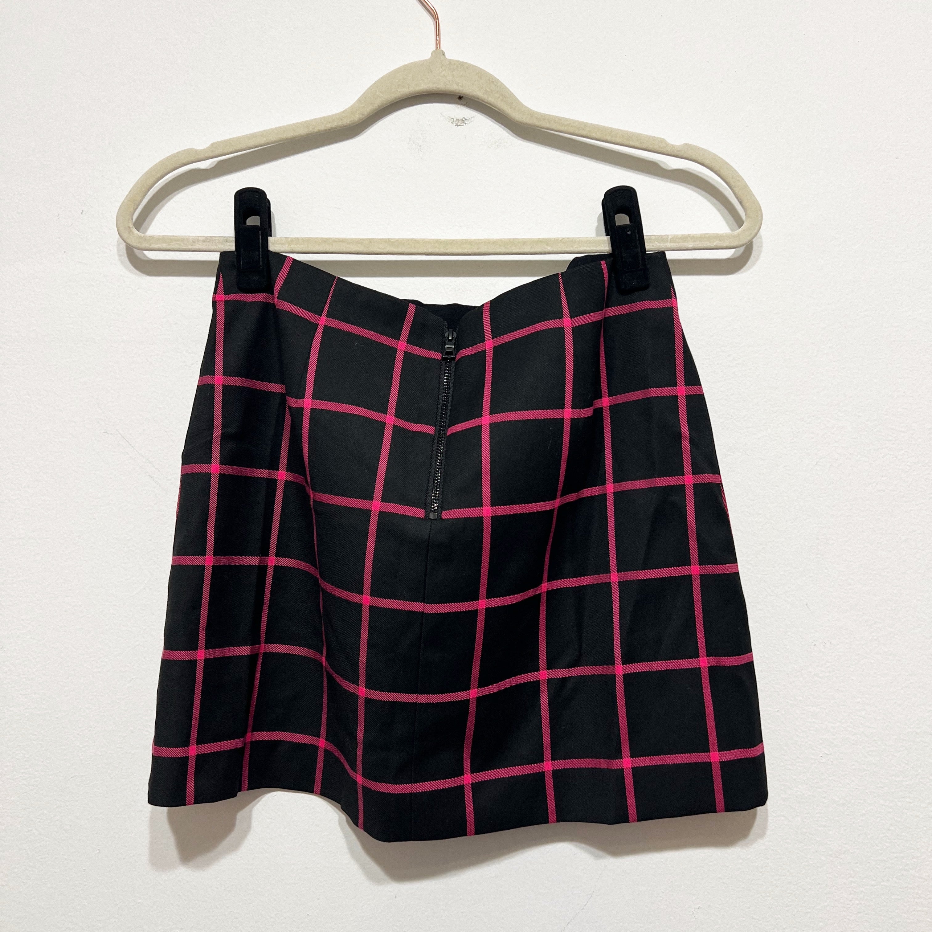 Alice And Olivia Elana Black Pink Checked Plaid Print Pattern Mini Skirt 2