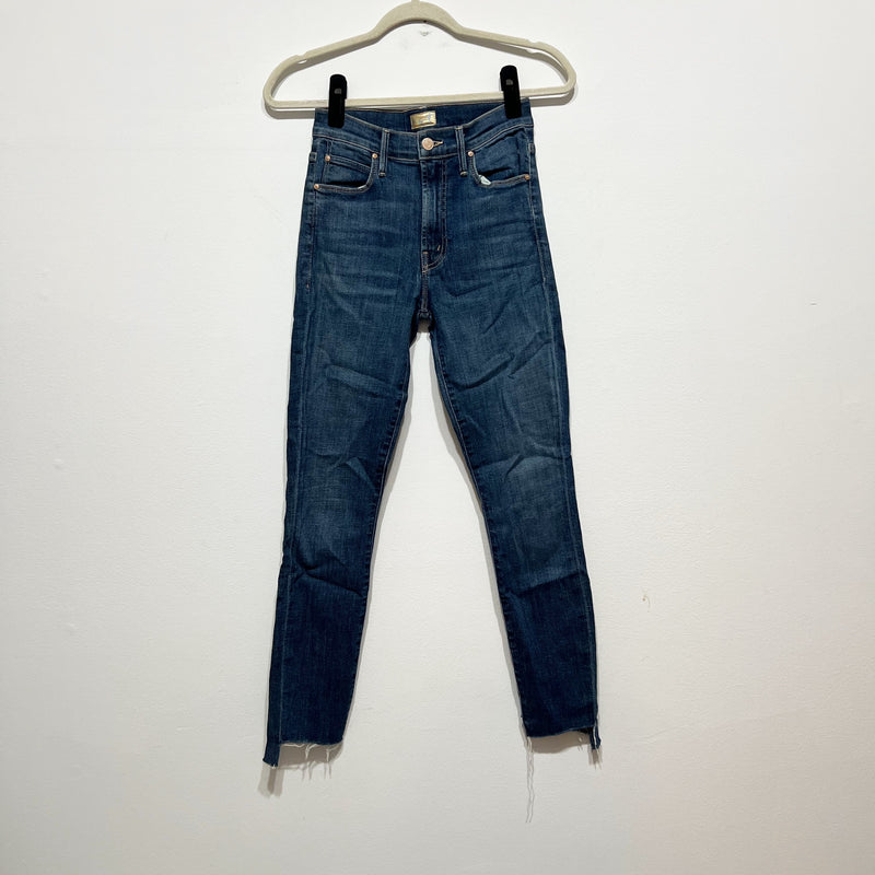 Mother Denim The Stunner Zip Two Step Fray Skinny Jeans Girl Crush Blue 25